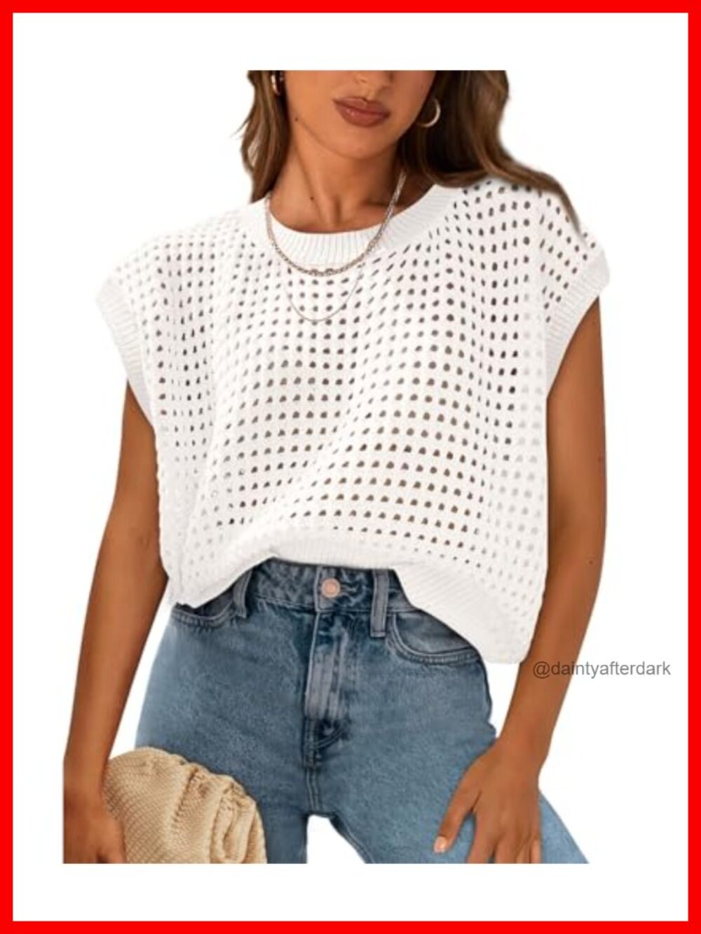 Crochet Cap Sleeve Sweater Top 100% Cotton Loose Fit Boho Knit Summer Tee